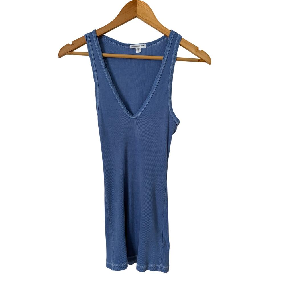 Standard James Perse Light Blue Ribbed Deep V-Neck Tanks Size 2